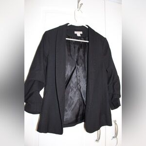 H&M Black Open-Front Tailored Ruched sleeve Blazer Size Small